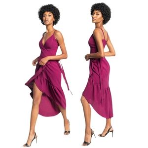 DRESS THE POP DELPHINE WRAP DARK MAGENTA DRESS
